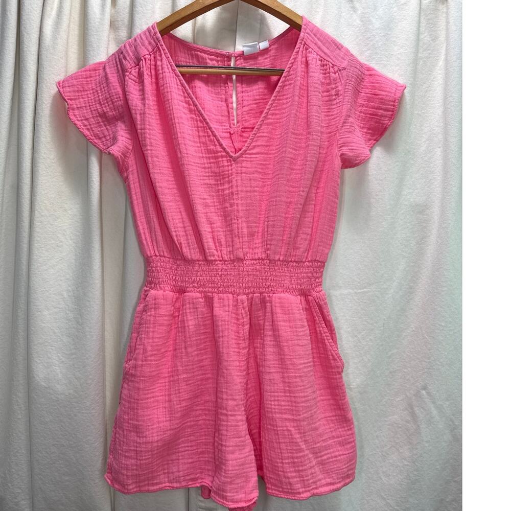 Gap Gauze V-Neck Romper 100% Cotton . Pockets . Color: Candy Coral . Size Small